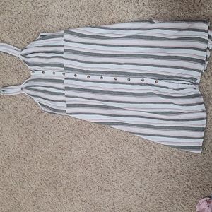 Green pink and white striped midi dress size 16